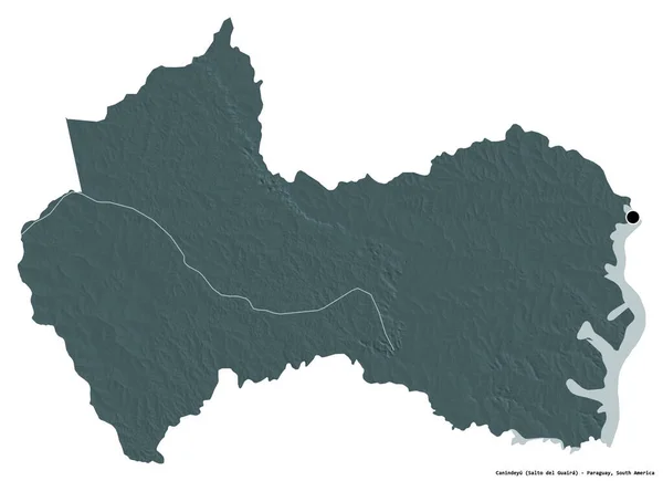巴拉圭的卡宁德于省的形状 其首都被白色背景隔离 彩色高程图 3D渲染 — 图库照片