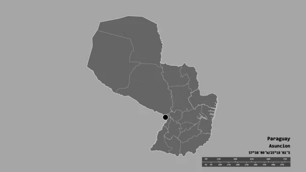 Die Ungesättigte Form Paraguays Mit Seiner Hauptstadt Der Wichtigsten Regionalen — Stockfoto