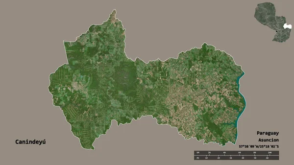 パラグアイ省のカニンディユの形は その首都をしっかりとした背景に隔離しています 距離スケール リージョンプレビュー およびラベル 衛星画像 3Dレンダリング — ストック写真