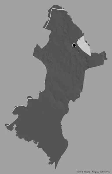 巴拉圭中部的形状 首都独立在一个坚实的色彩背景上 Bilevel高程图 3D渲染 — 图库照片