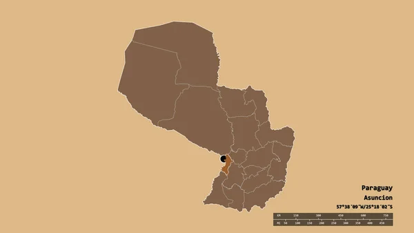 主要な地域部門と分離された中央エリアを持つパラグアイの荒廃した形 ラベル 規則的にパターン化されたテクスチャの構成 3Dレンダリング — ストック写真