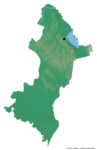 Форма Центрального Департамента Парагвая Столицей Изолированной Белом Фоне Топографическая Карта — стоковое фото