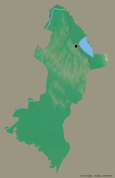 パラグアイの中央部の形で その首都はしっかりとした色の背景に隔離されています 地形図 3Dレンダリング — ストック写真