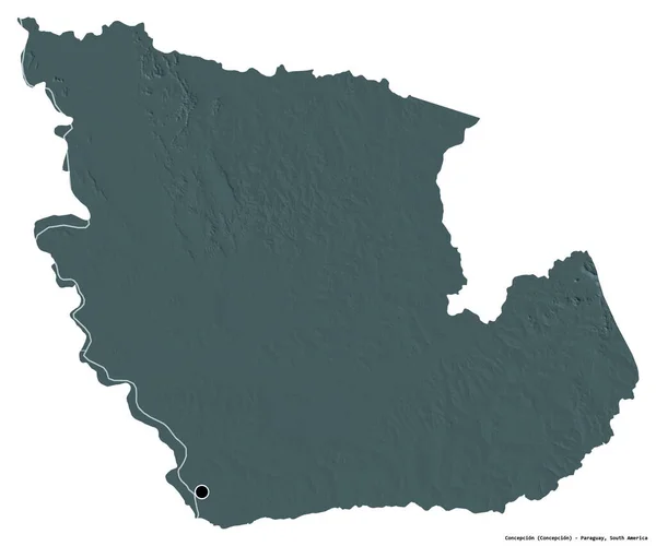 康塞普西翁形状 巴拉圭省 首都被白色背景隔离 彩色高程图 3D渲染 — 图库照片