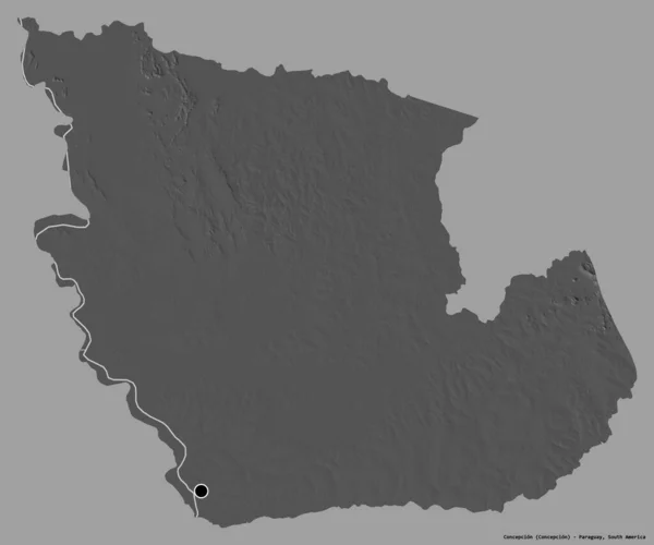 概念の形 パラグアイの部門 その首都は 固体色の背景に隔離されています 標高マップ 3Dレンダリング — ストック写真