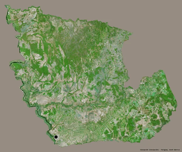 Concepcion 'un şekli, Paraguay departmanı, başkenti katı renk arka planına izole edilmiş. Uydu görüntüleri. 3B görüntüleme