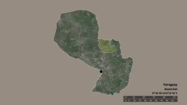 主要な地域部門と分離された概念領域を持つパラグアイの荒廃した形 ラベル 衛星画像 3Dレンダリング — ストック写真