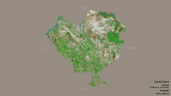 巴拉圭科迪勒拉省科迪勒拉市的一个地区 在一个地理参照框的坚实背景下被隔离 卫星图像 3D渲染 — 图库照片