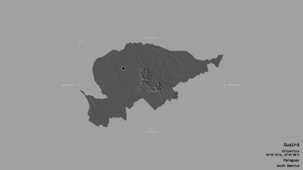 巴拉圭省Guaira地区 在一个地理参照框的坚实背景上被隔离 Bilevel高程图 3D渲染 — 图库照片
