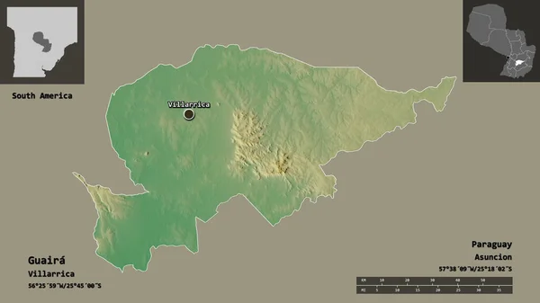 巴拉圭省Guaira的形状及其首都 距离刻度 预览和标签 地形浮雕图 3D渲染 — 图库照片