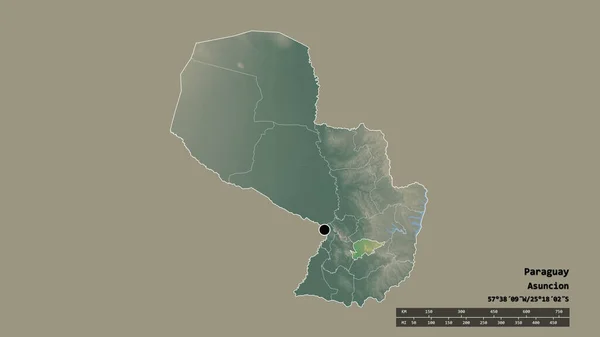 主要な地域部門と分離グアイラ地域とパラグアイの荒廃した形 ラベル 地形図 3Dレンダリング — ストック写真