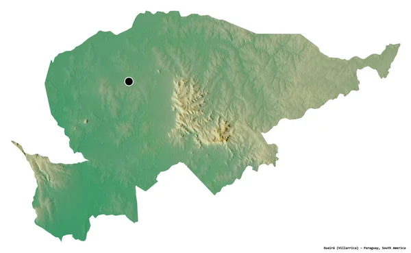 パラグアイ科のグアイラの形で その首都は白い背景に孤立しています 地形図 3Dレンダリング — ストック写真