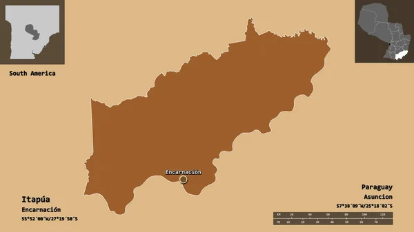 Form Von Itapua Departement Von Paraguay Und Seiner Hauptstadt Entfernungsskala — Stockfoto
