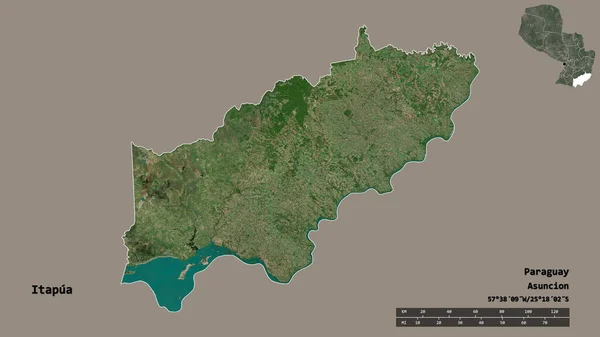 巴拉圭省Itapua的形状 其首都在坚实的背景下与世隔绝 距离尺度 区域预览和标签 卫星图像 3D渲染 — 图库照片