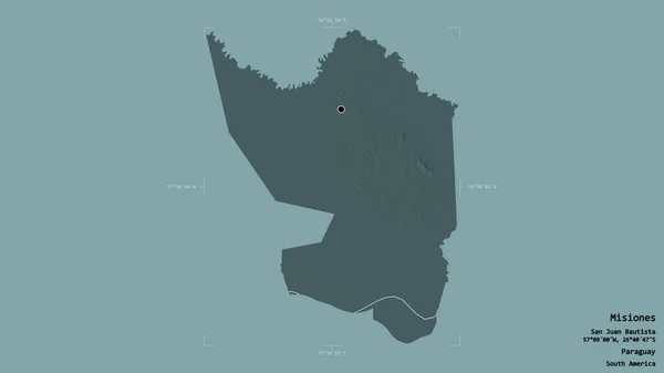 Area Misiones Department Paraguay Isolated Solid Background Georeferenced Bounding Box — Stock Photo, Image