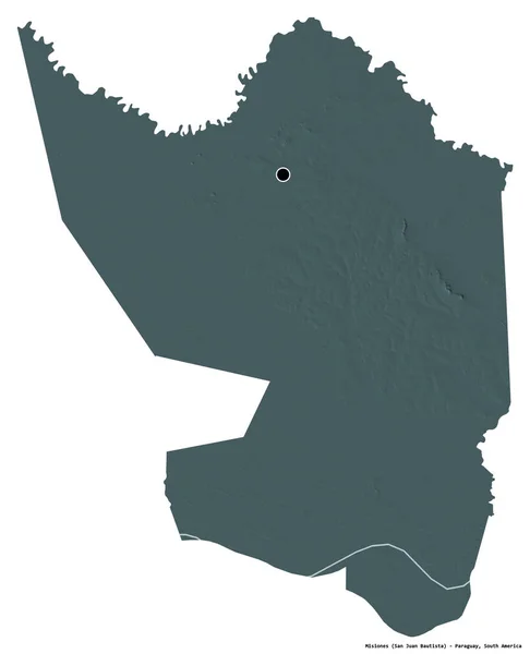 巴拉圭省Misiones形状 首都为白色背景 彩色高程图 3D渲染 — 图库照片