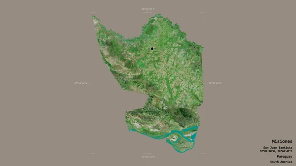 パラグアイの省ミシオーネスの地域は 洗練された境界の箱の中にしっかりとした背景に隔離されています ラベル 衛星画像 3Dレンダリング — ストック写真