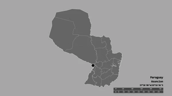 Desaturerad Form Paraguay Med Dess Huvudstad Huvudsakliga Regionala Uppdelning Och — Stockfoto