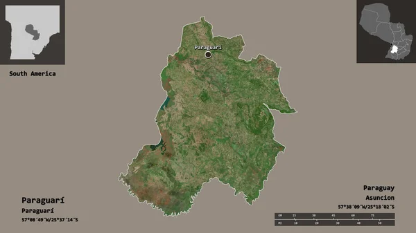 Form Von Paraguari Departement Von Paraguay Und Seiner Hauptstadt Entfernungsskala — Stockfoto
