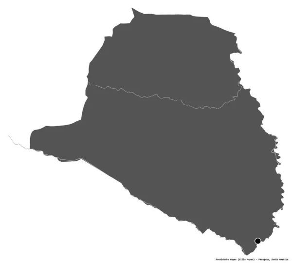 パラグアイ省のヘイズ大統領の形で その首都は白い背景に孤立しています 標高マップ 3Dレンダリング — ストック写真