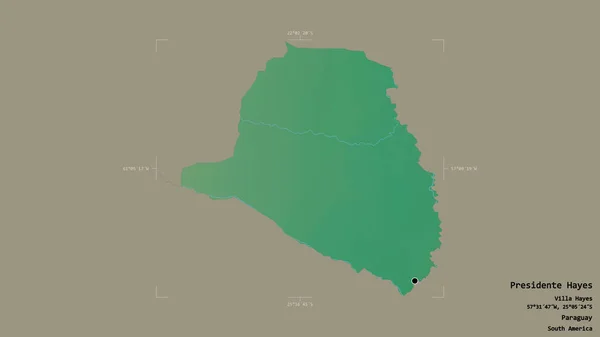 巴拉圭省总统海耶斯所在的地区 在一个地理参照框的坚实背景上被隔离 地形浮雕图 3D渲染 — 图库照片