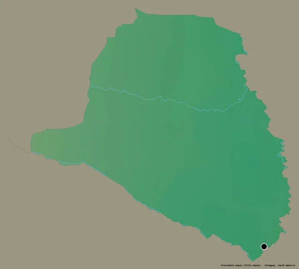 パラグアイ省のヘイズ大統領の形で その首都はしっかりとした色の背景に隔離されています 地形図 3Dレンダリング — ストック写真
