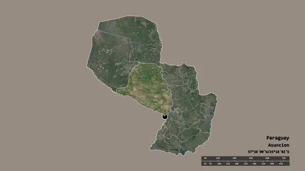 主要な地域部門と分離されたプレジデンテ ヘイズ地域とパラグアイの荒廃した形 ラベル 衛星画像 3Dレンダリング — ストック写真