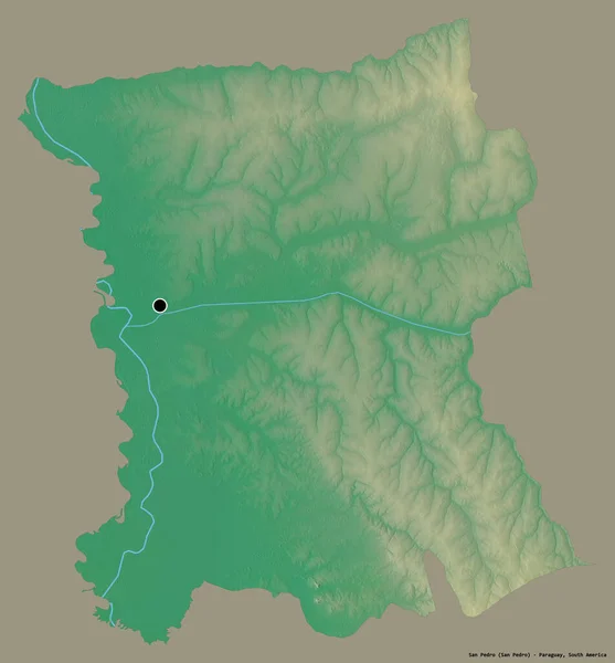 巴拉圭省圣佩德罗市的形状 其首都用纯色背景隔开 地形浮雕图 3D渲染 — 图库照片