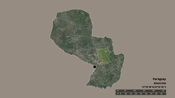 主要な地域部門と分離サンペドロ地域とパラグアイの荒廃した形 ラベル 衛星画像 3Dレンダリング — ストック写真