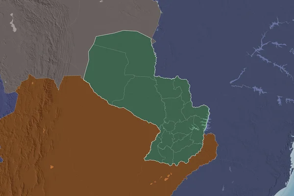 国の概要 国際および地域の国境とパラグアイの拡張領域 色の標高マップ 3Dレンダリング — ストック写真