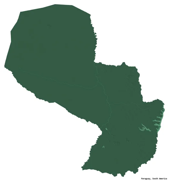 Shape Paraguay Its Capital Isolated White Background Colored Elevation Map — Stock Photo, Image