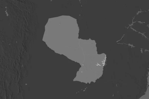 Forma Paraguay Separada Por Desaturación Áreas Vecinas Mapa Elevación Bilevel — Foto de Stock