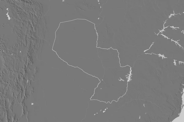 Área Extendida Del Paraguay Delineado Mapa Elevación Bilevel Renderizado — Foto de Stock