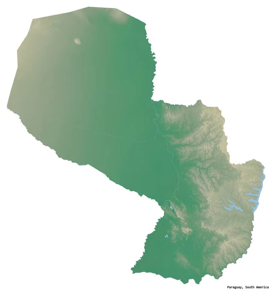 Forma Paraguai Com Sua Capital Isolada Fundo Branco Mapa Topográfico — Fotografia de Stock