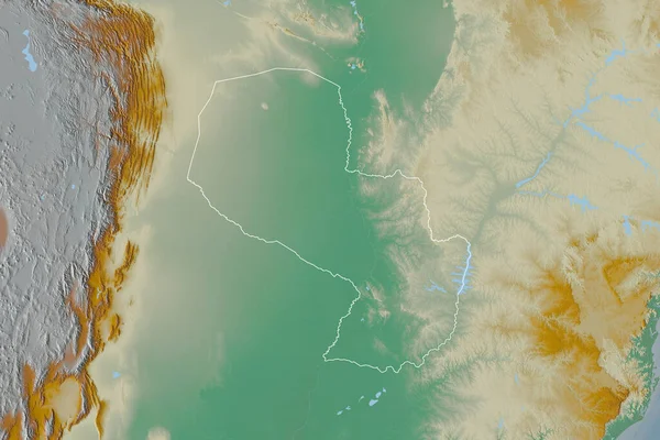 Rozšířená Oblast Obrysu Paraguaye Topografická Reliéfní Mapa Vykreslování — Stock fotografie