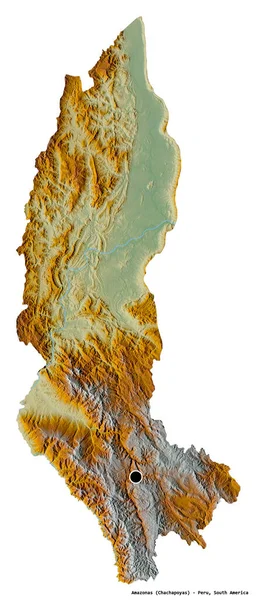 ペルーの地域であるアマゾナスの形で その首都は白い背景に孤立しています 地形図 3Dレンダリング — ストック写真