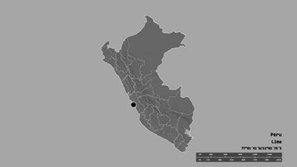 Desaturated Shape Peru Its Capital Main Regional Division Separated Ancash — Stock Photo, Image