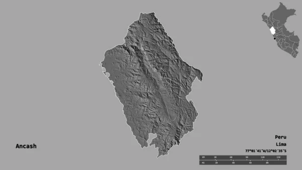 างของ Ancash ภาคของเปร บเม องหลวงของม นแยกจากพ นหล นคง มาตราส วนระยะทาง — ภาพถ่ายสต็อก