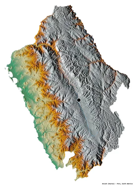 Alakja Ancash Régió Peru Főváros Elszigetelt Fehér Háttérrel Topográfiai Domborzati — Stock Fotó