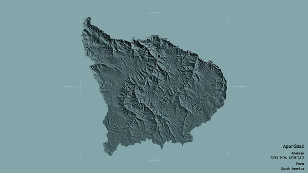 ペルーの地域であるApurimacの地域は 洗練された境界ボックス内の強固な背景に隔離されています ラベル 色の標高マップ 3Dレンダリング — ストック写真