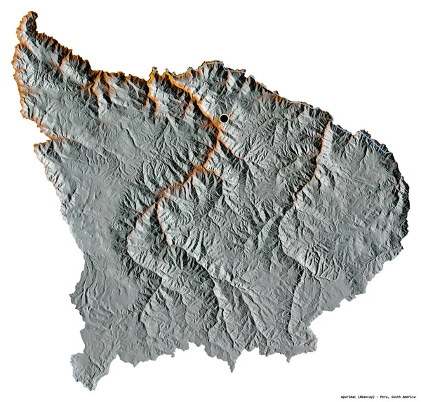 ペルーの地域であるアプリマックの形で その首都は白い背景に孤立しています 地形図 3Dレンダリング — ストック写真