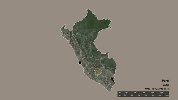 主要な地域部門と分離されたアプリマック地域でペルーの荒廃した形 ラベル 衛星画像 3Dレンダリング — ストック写真