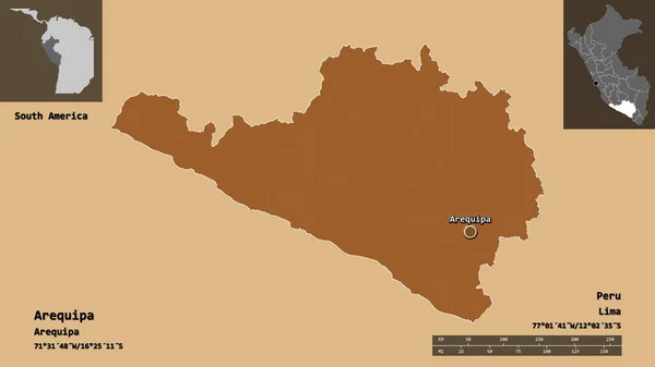Form Arequipa Regionen Peru Och Dess Huvudstad Avståndsskala Förhandsvisningar Och — Stockfoto