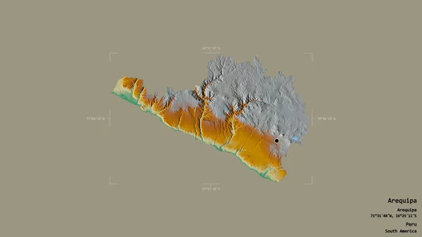 秘鲁地区阿雷基帕的一个地区 在一个地理参考方块中 在坚实的背景下被隔离 地形浮雕图 3D渲染 — 图库照片