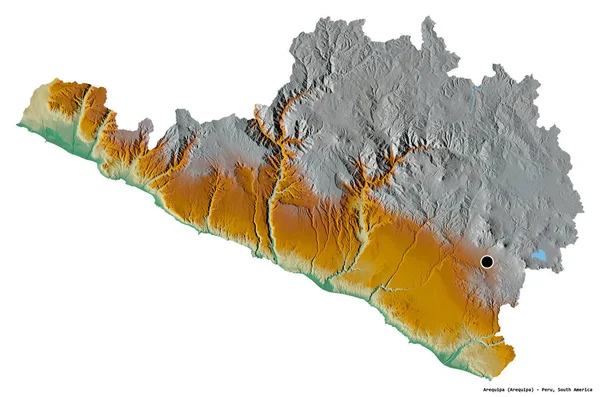 秘鲁地区阿雷基帕的形状 其首都被白色背景隔离 地形浮雕图 3D渲染 — 图库照片