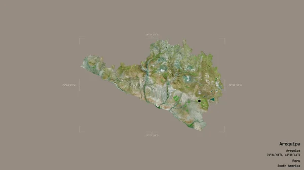 ペルーの地域であるアレキパの地域は 洗練された境界の箱の中の強固な背景に隔離されています ラベル 衛星画像 3Dレンダリング — ストック写真