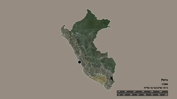Forme Désaturée Pérou Avec Capitale Principale Division Régionale Région Séparée — Photo