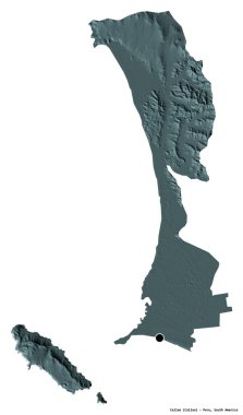 Başkenti beyaz arka planda izole edilmiş olan Callao, Peru eyaleti. Renkli yükseklik haritası. 3B görüntüleme