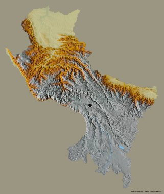 Peru 'nun başkenti Cusco' nun katı renk arkaplanı ile izole edilmiş hali. Topografik yardım haritası. 3B görüntüleme
