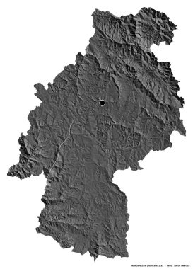 Huancavelica 'nın şekli, Peru bölgesi, başkenti beyaz arka planda izole edilmiş. Çift seviyeli yükseklik haritası. 3B görüntüleme